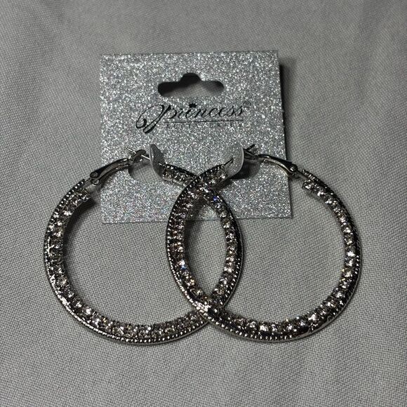 New! Princess Accessories Silver Gemstone Hoop Earrings - Picture 1 of 4